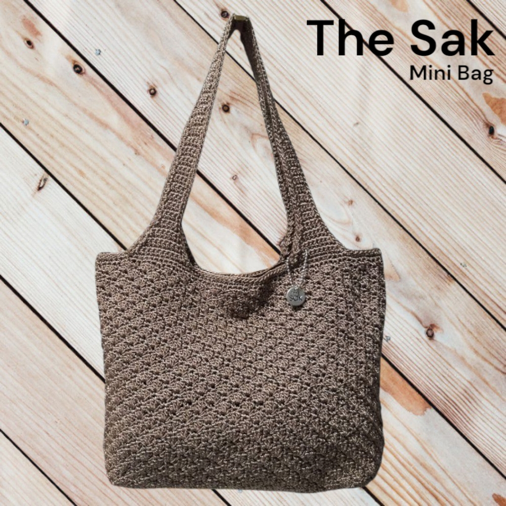 The Sak Woven Crochet Mini Bag in Desert Taupe - Boho Chic Neutral Minimalist